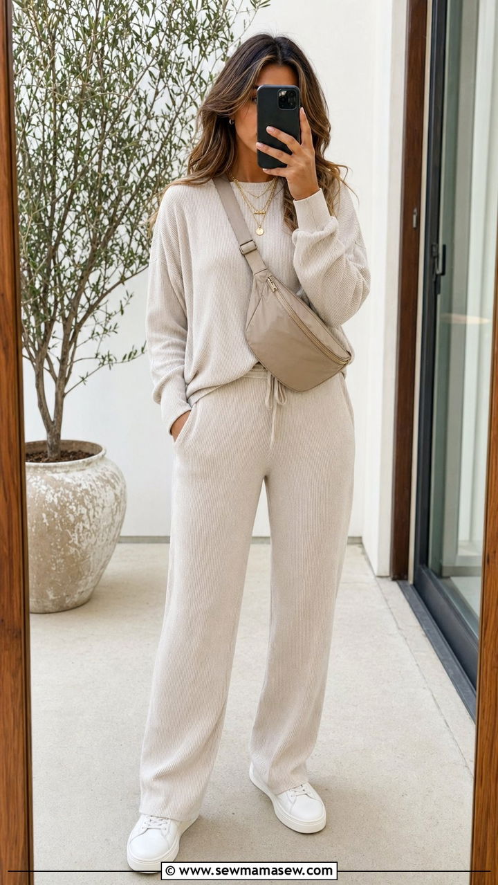 Matching Knit Lounge Set with Sneakers - 30 What to wear to a spring festival