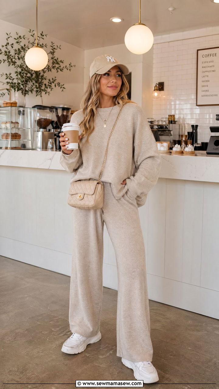 Matching Knit Lounge Set with Sneakers - 35 cute outfit ideas for women