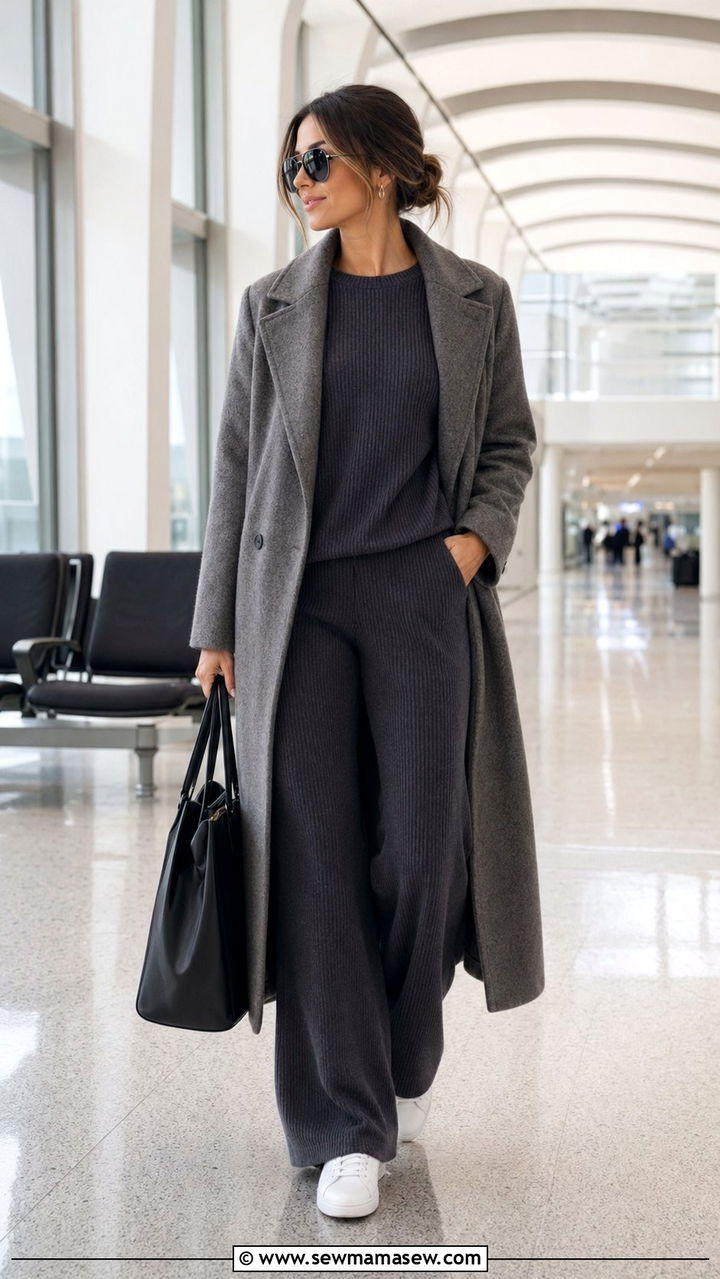 Matching Knit Lounge Set with White Sneakers - 30 Airport outfit ideas for red eye flight