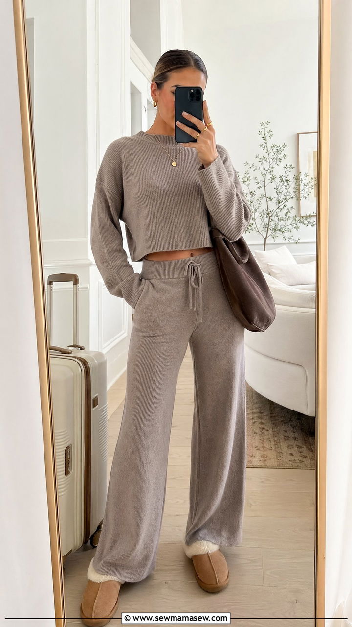 Matching Knit Set Wide Leg Pants - 35 casual wide leg pants outfits
