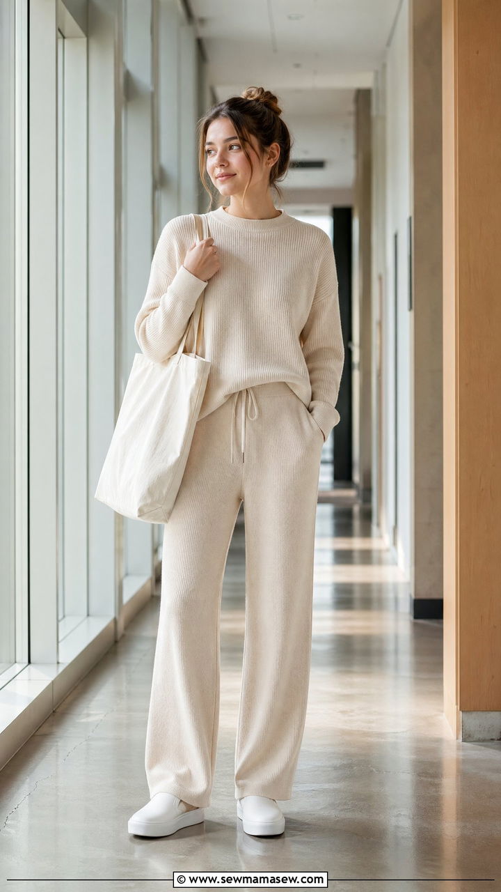 Matching Knit Set With Slip On Sneakers - 35 spring school outfit ideas