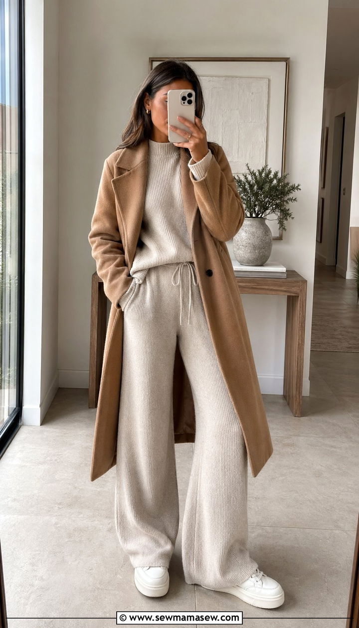 Matching Knit Set With Sneakers - 30 Windy day outfit ideas