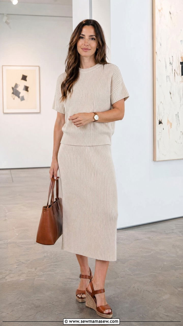 Matching Knit Set With Wedge Sandals - 35 Summer outfits with wedges