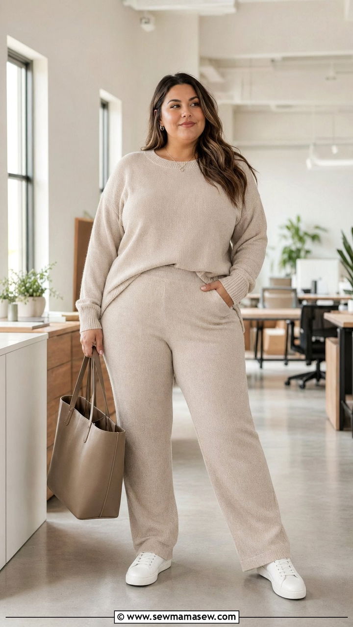 Matching Knit Set and White Sneakers - 30 Work outfits for plus size