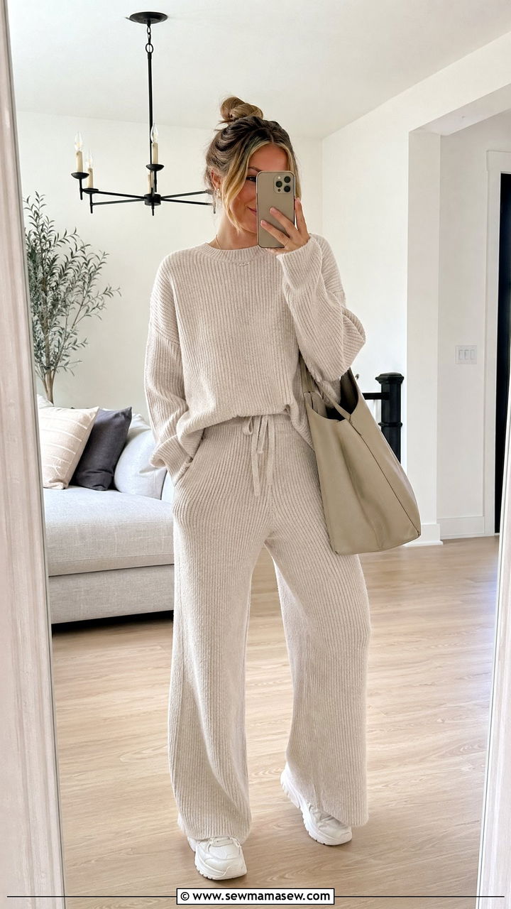 Matching Knit Set with Sneakers - 35 Chic mom outfit ideas