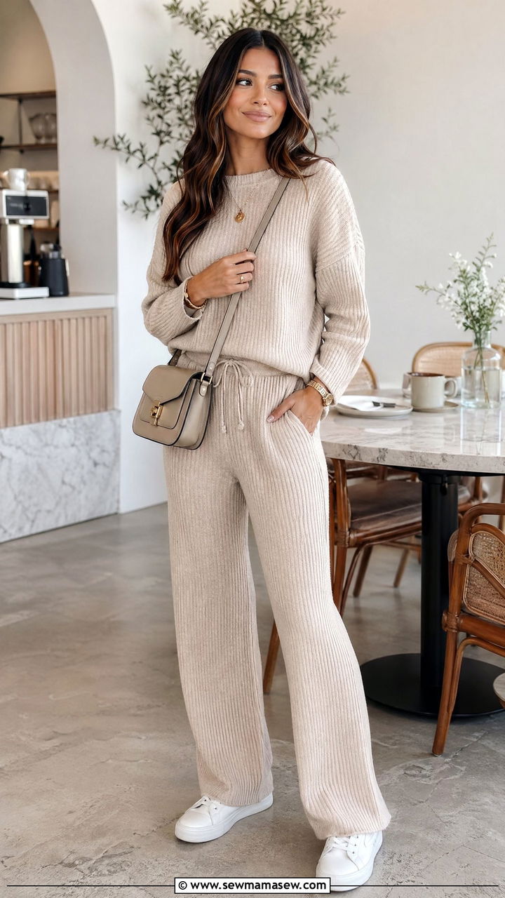 Matching Knit Set with Sneakers - 35 what to wear to brunch