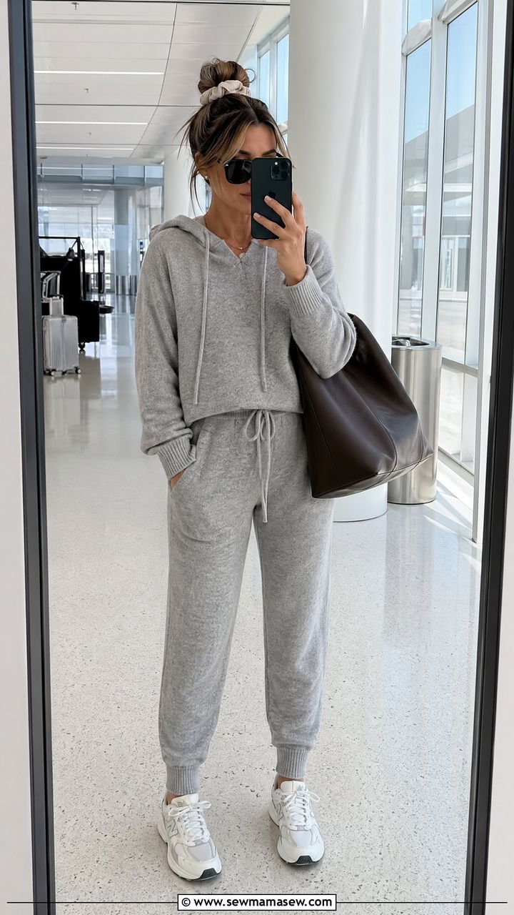 Matching Knit Sweatsuit with Sneakers and Oversized Tote - 35 cute outfits for women