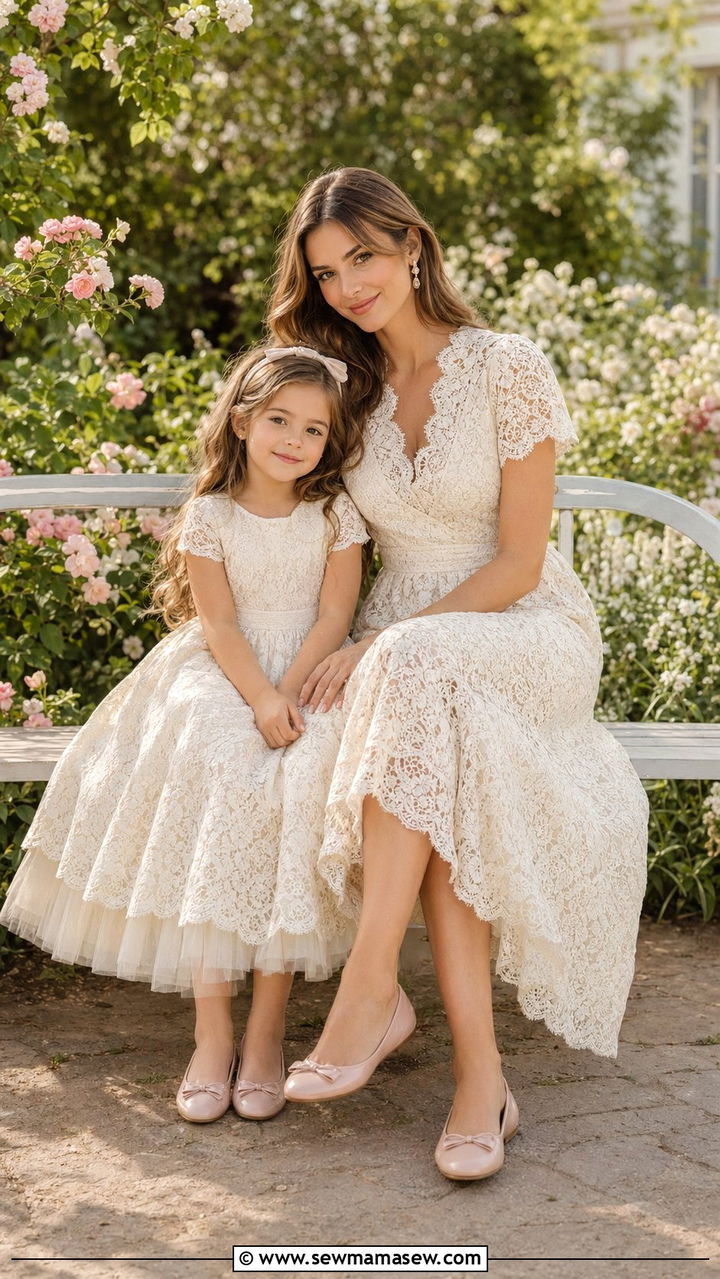 Matching Lace Dress and Ballet Flats - 35 Mother's Day matching set outfit ideas
