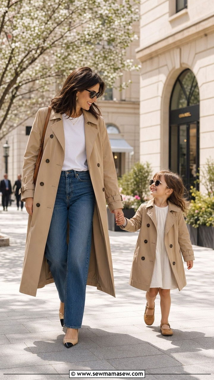 Matching Lightweight Trench Coat and Jeans - 35 Mother's Day matching set outfit ideas