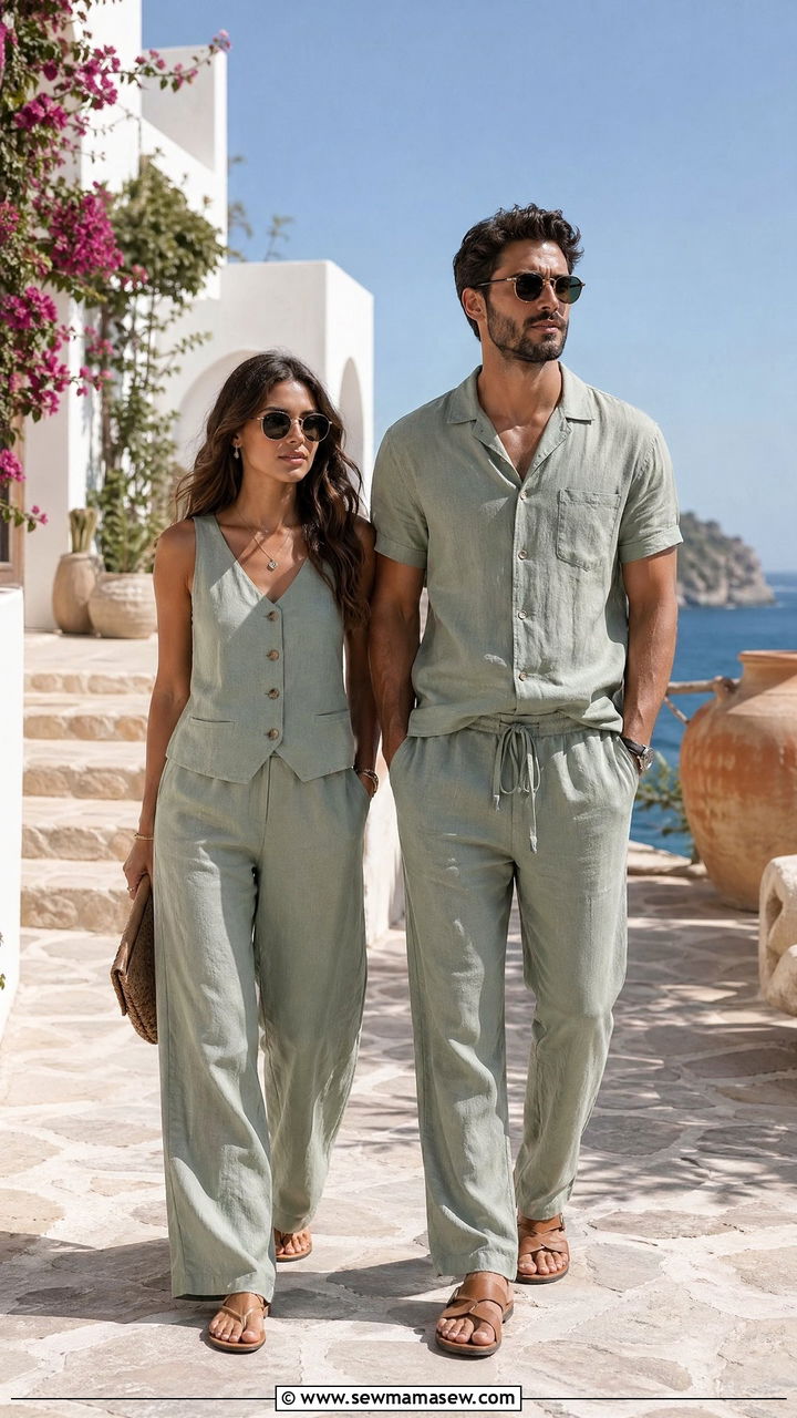 Matching Linen Sets Summer Couple Outfit - 35 Couples photoshoot outfit ideas