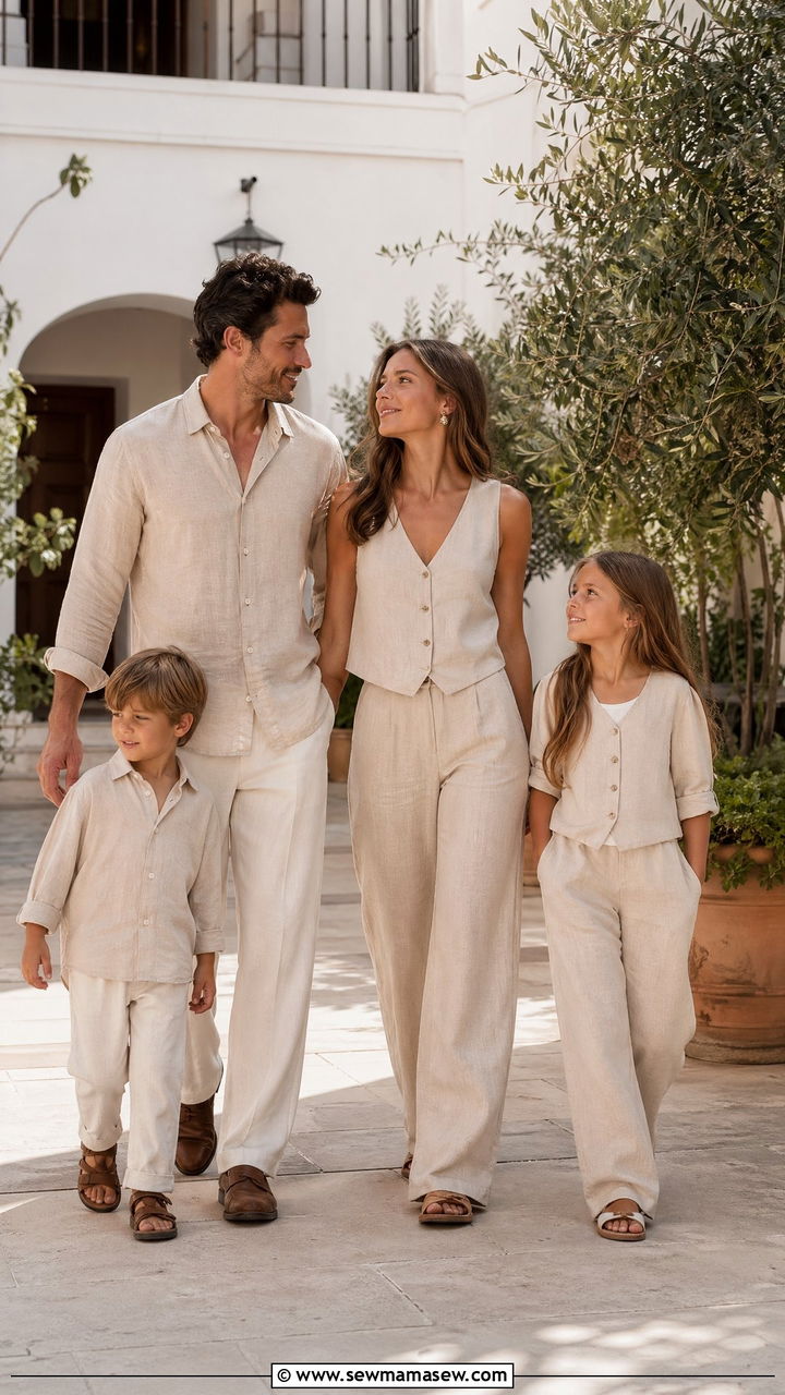 Matching Linen Sets for Summer Family Photos - 35 summer family photo outfit ideas