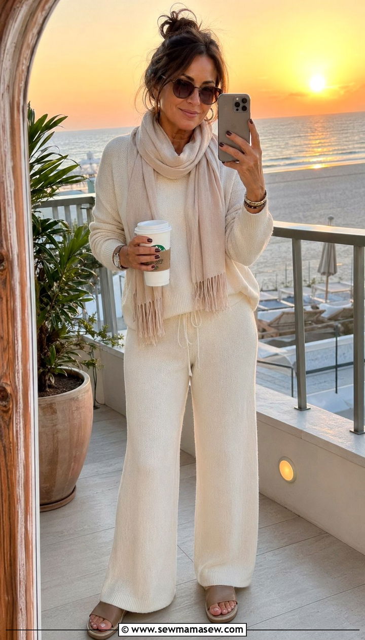 Matching Lounge Set For Evening Beach Walks - 30 Beach vacation outfits for women over 40