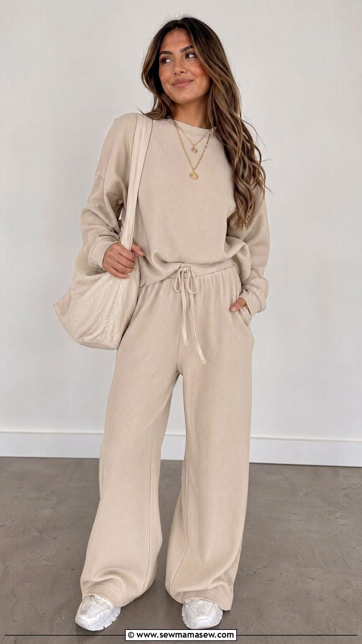 Matching Lounge Set With Oversized Tote and Sneakers - 35 concert outfit ideas for women