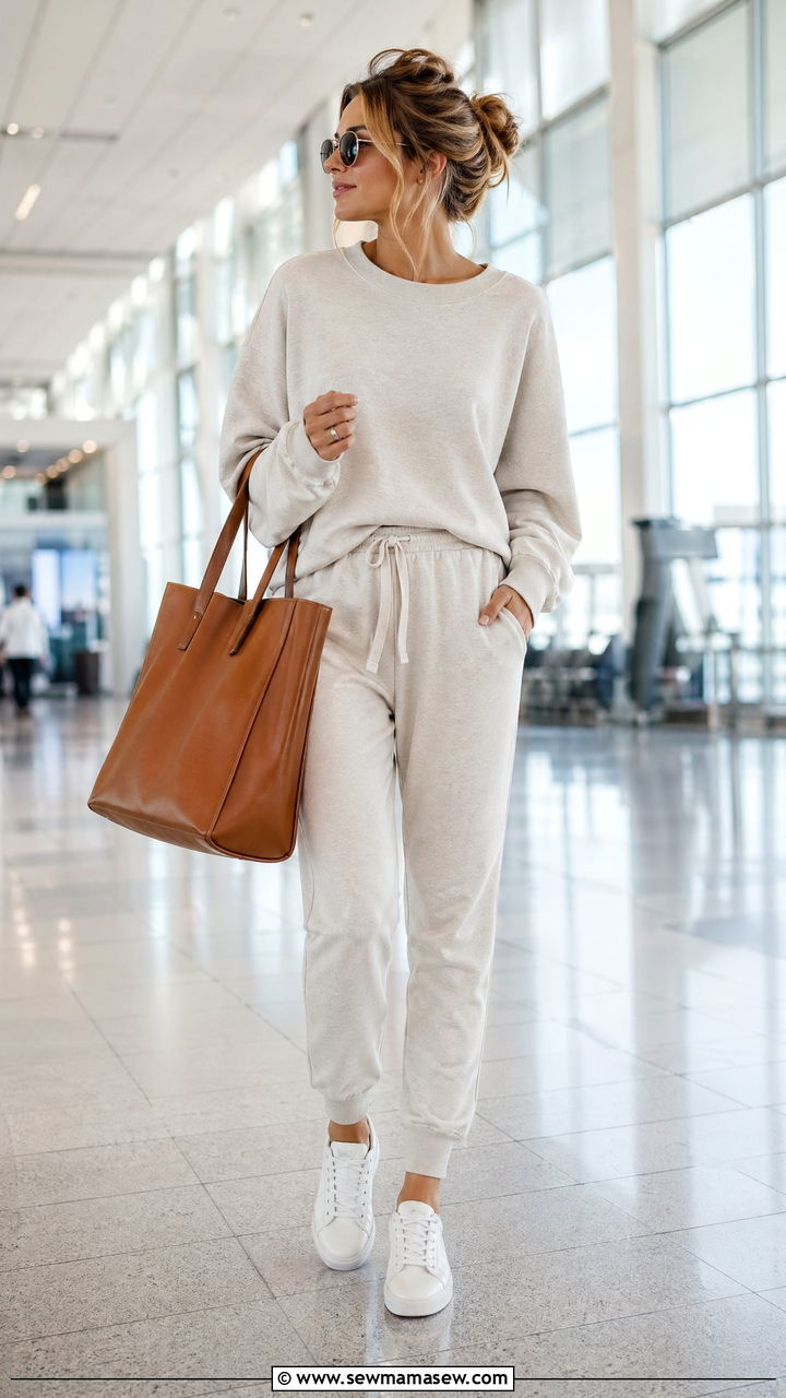 Matching Lounge Set With Oversized Tote - 35 Spring travel outfit ideas 2026