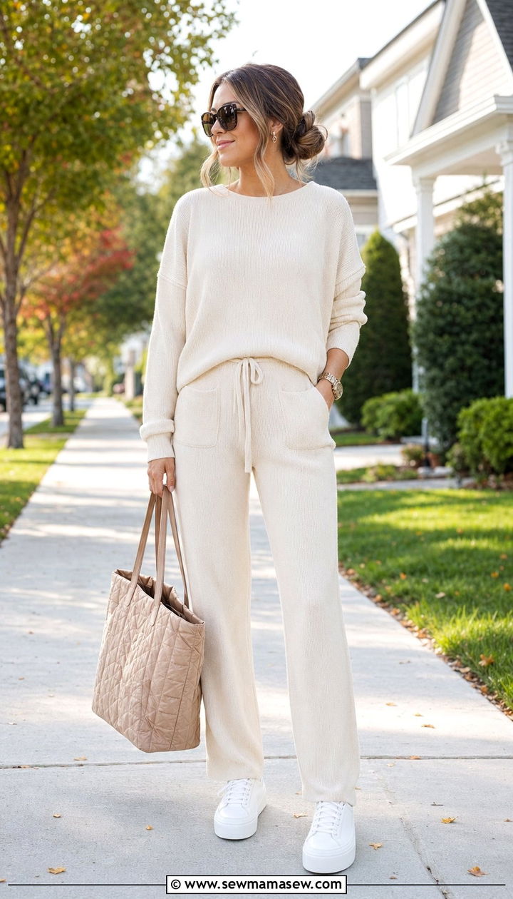 Matching Lounge Set With Sneakers - 35 School drop off outfit ideas