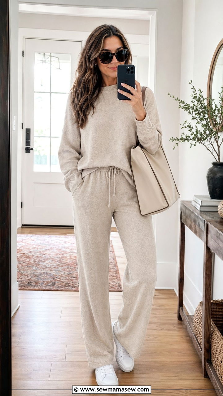 Matching Lounge Set and Clean Sneakers Outfit - 35 mom outfit ideas