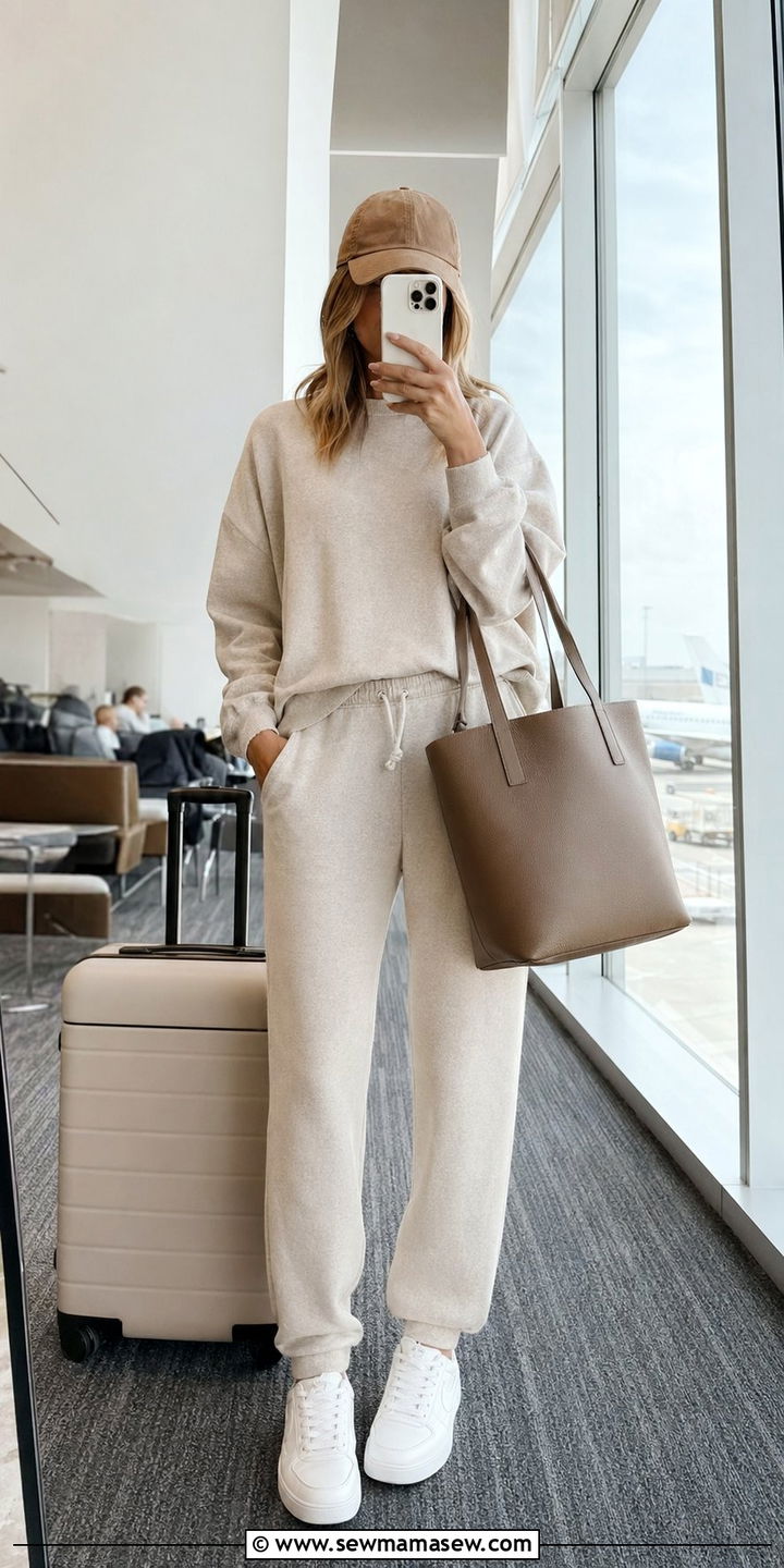 Matching Lounge Set and Sneakers Airport Outfit - 30 Athleisure outfit ideas airport