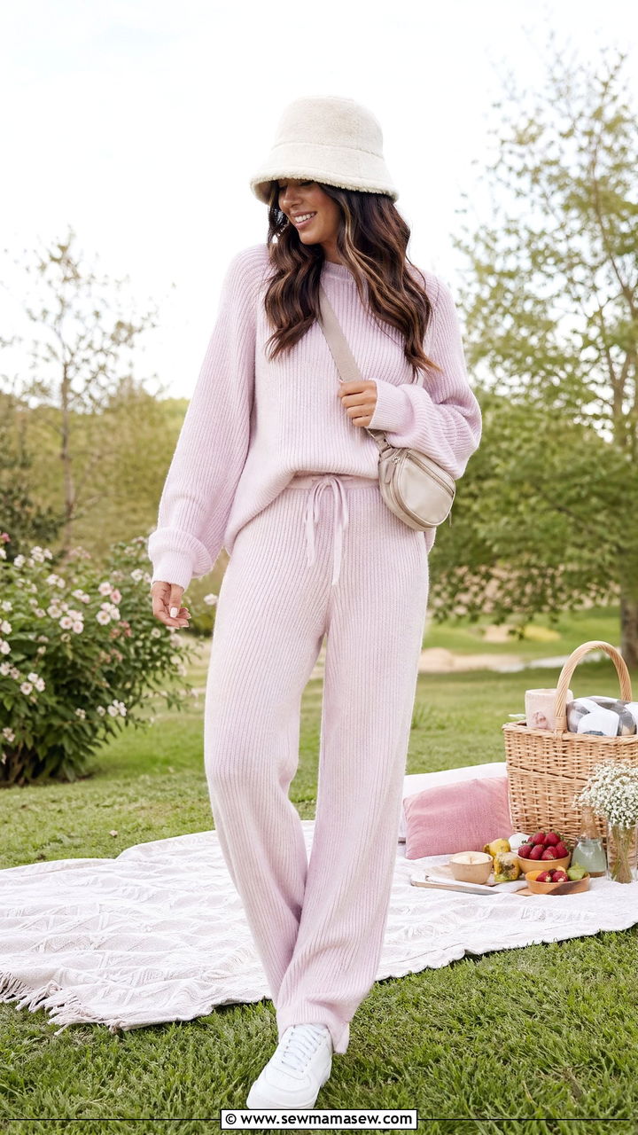 Matching Lounge Set with Bucket Hat - 35 Spring picnic outfit ideas