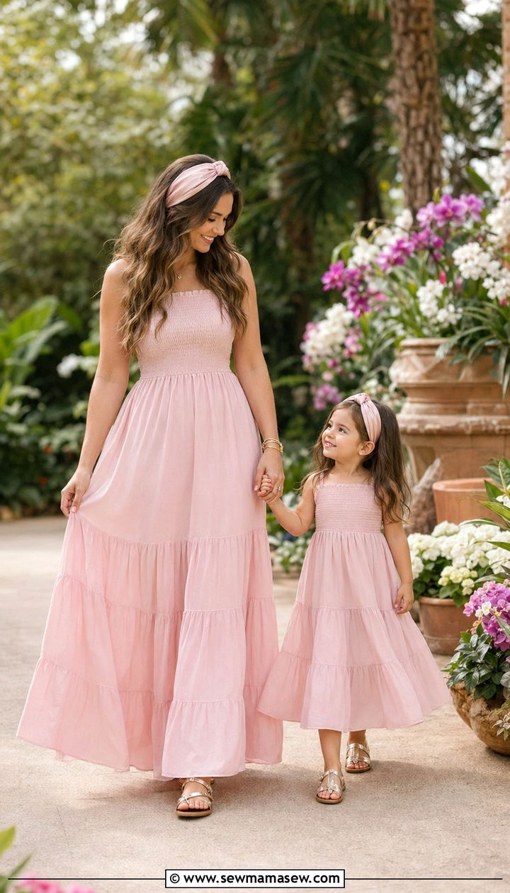 Matching Pastel Tiered Maxi Dress Outfit - 35 Mother's Day matching set outfit ideas