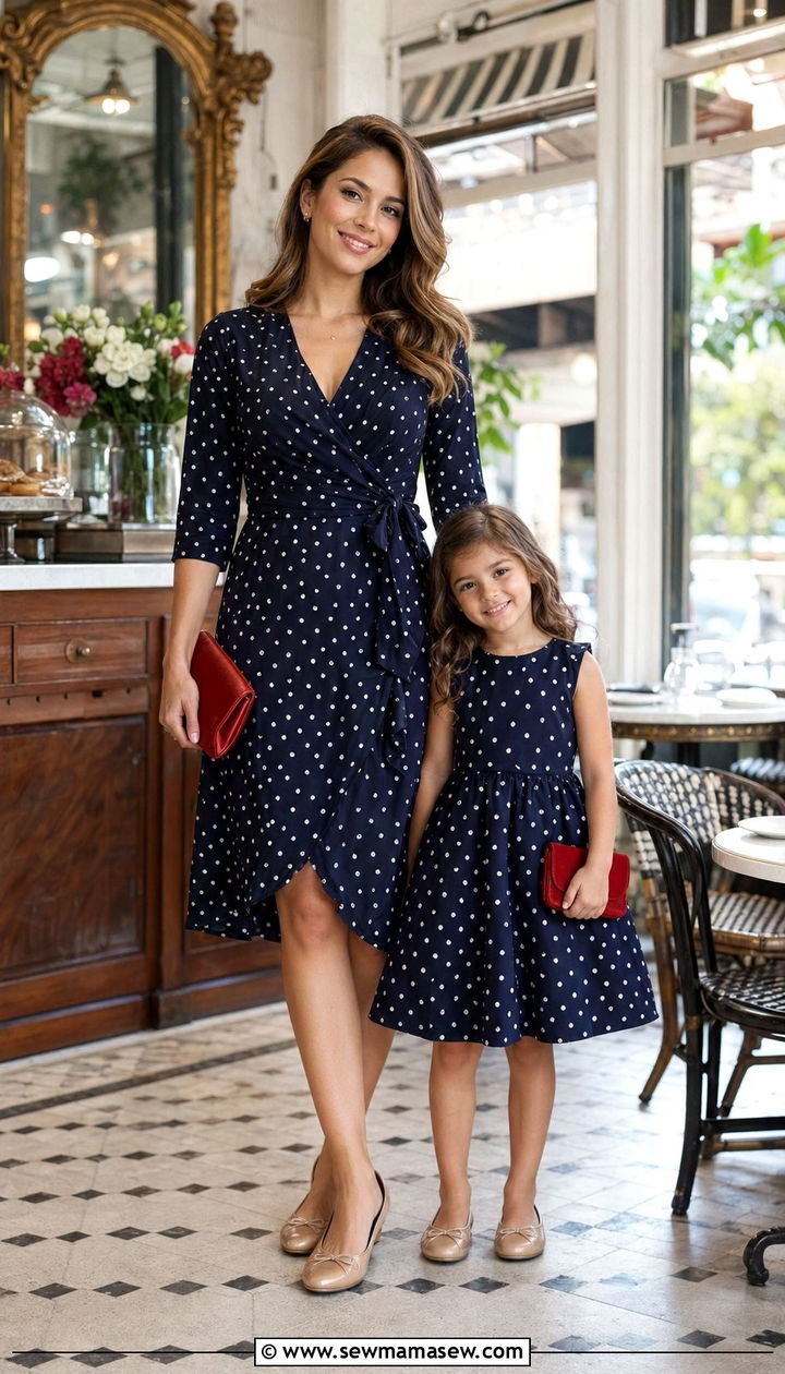 Matching Polka Dot Wrap Dress Outfit - 35 Mother's Day matching set outfit ideas
