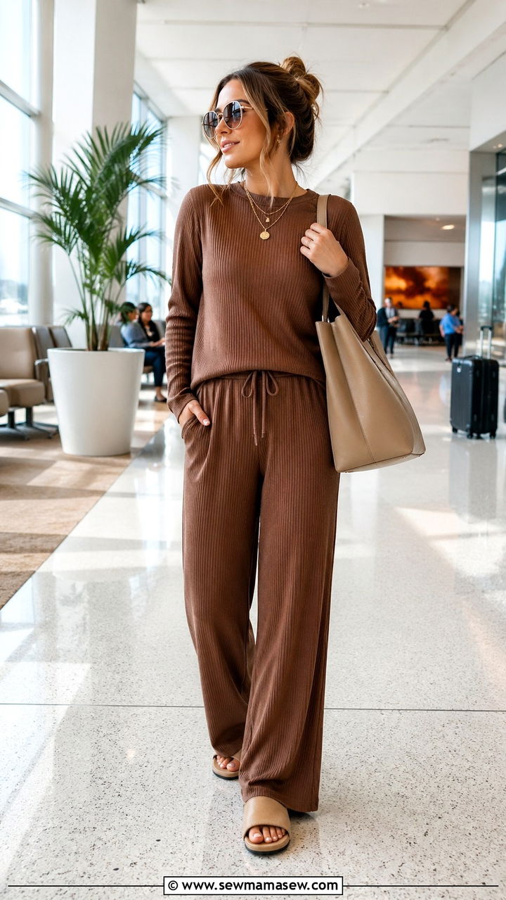 Matching Ribbed Set with Oversized Tote - 30 Sporty chic outfit ideas for travel