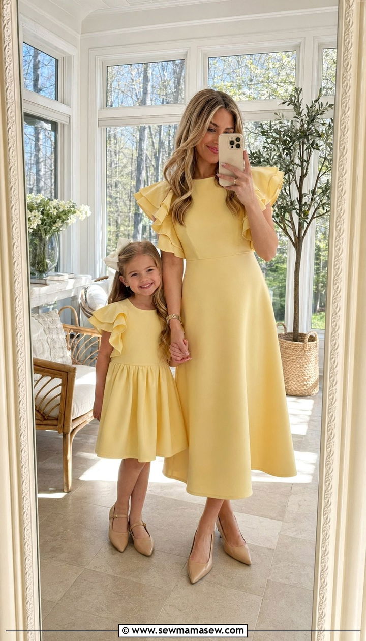 Matching Ruffle Sleeve Dress and Flats - 35 Mother's Day matching set outfit ideas