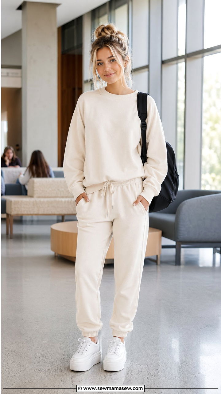 Matching Sweatsuit Set with Platform Sneakers - 35 college outfits ideas