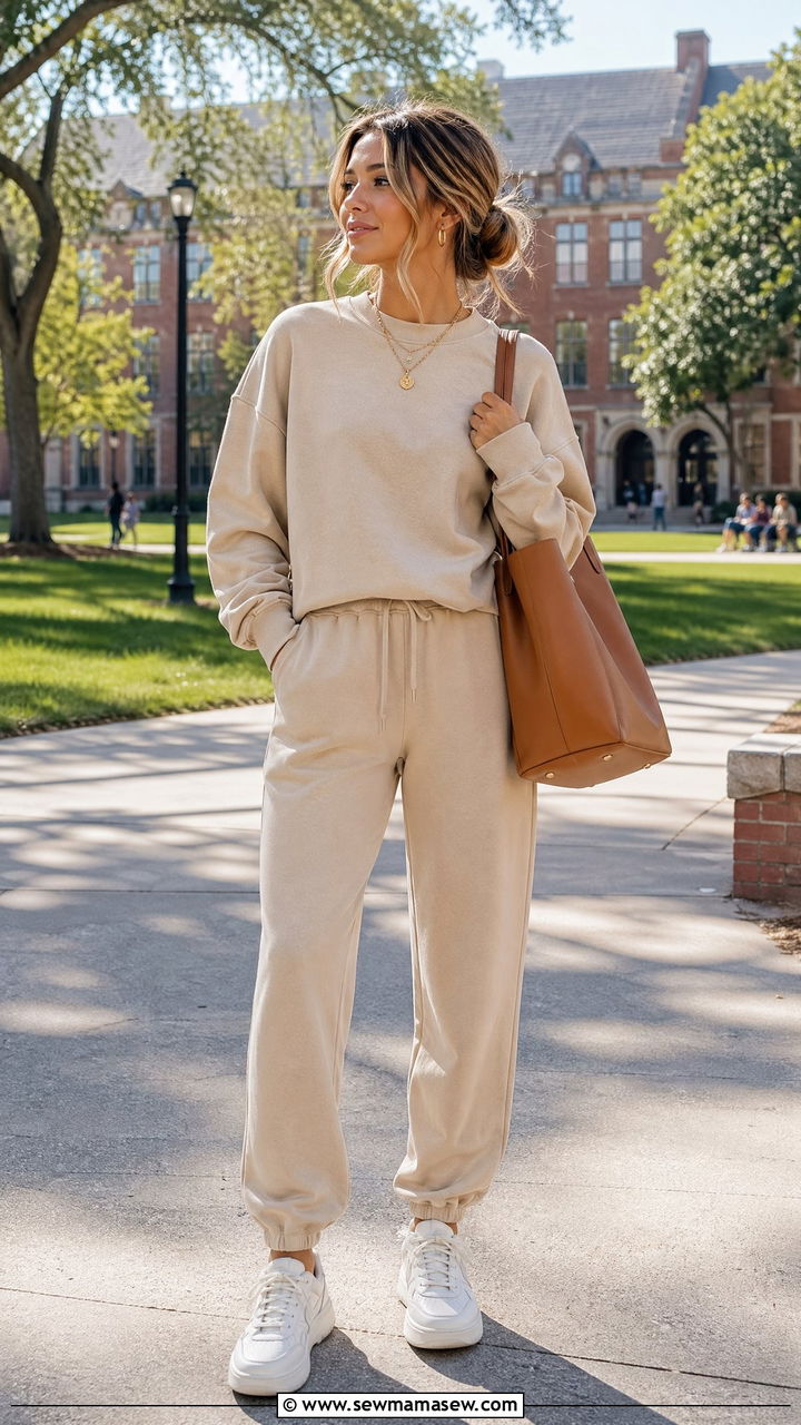 Matching Sweatsuit Set with Tote Bag - 35 college outfit ideas for women
