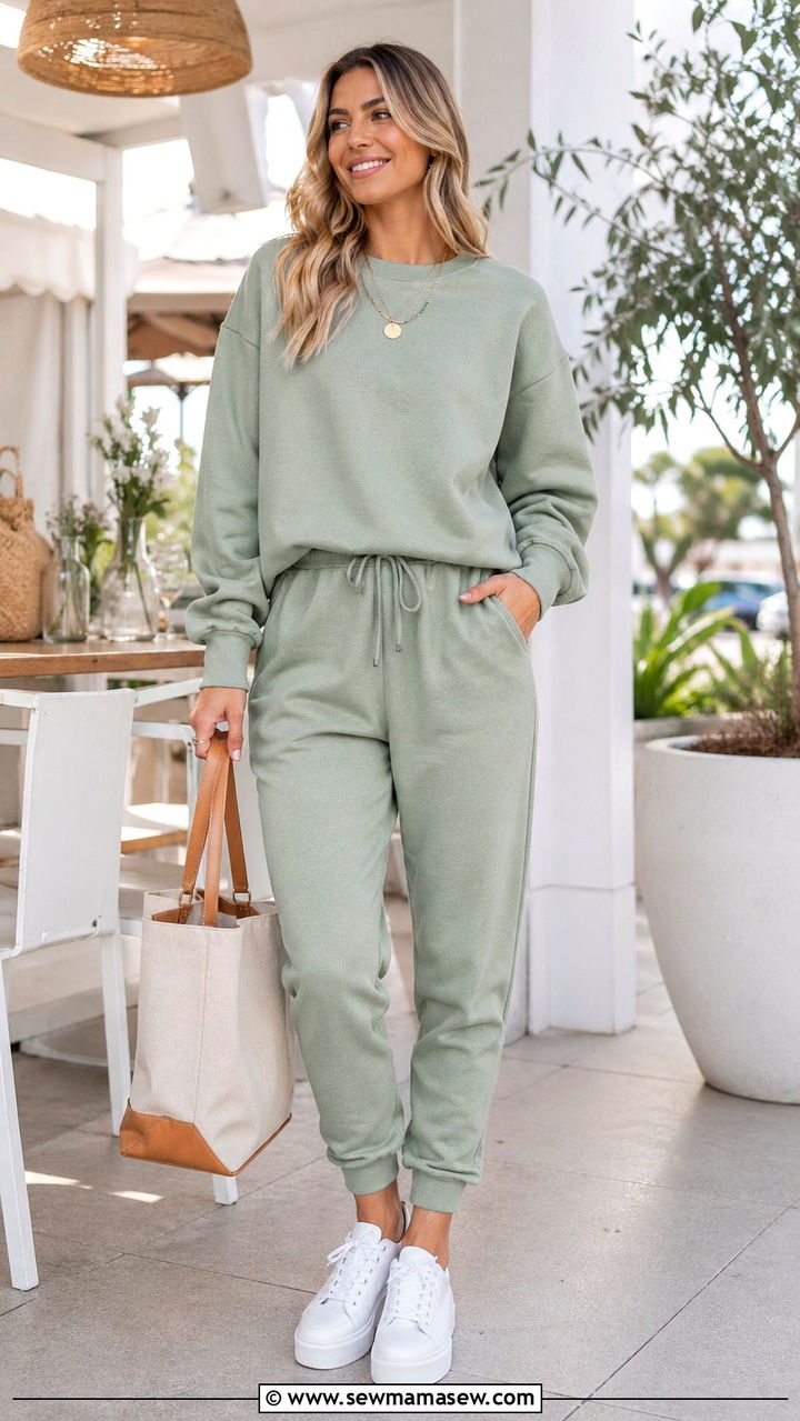 Matching Sweatsuit Set with White Sneakers - 30 spring athleisure outfit ideas