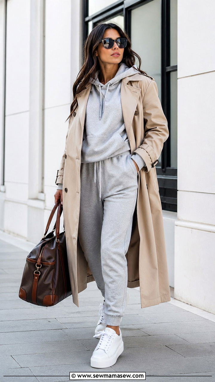 Matching Sweatsuit With A Classic Trench - 30 Soft life outfit ideas