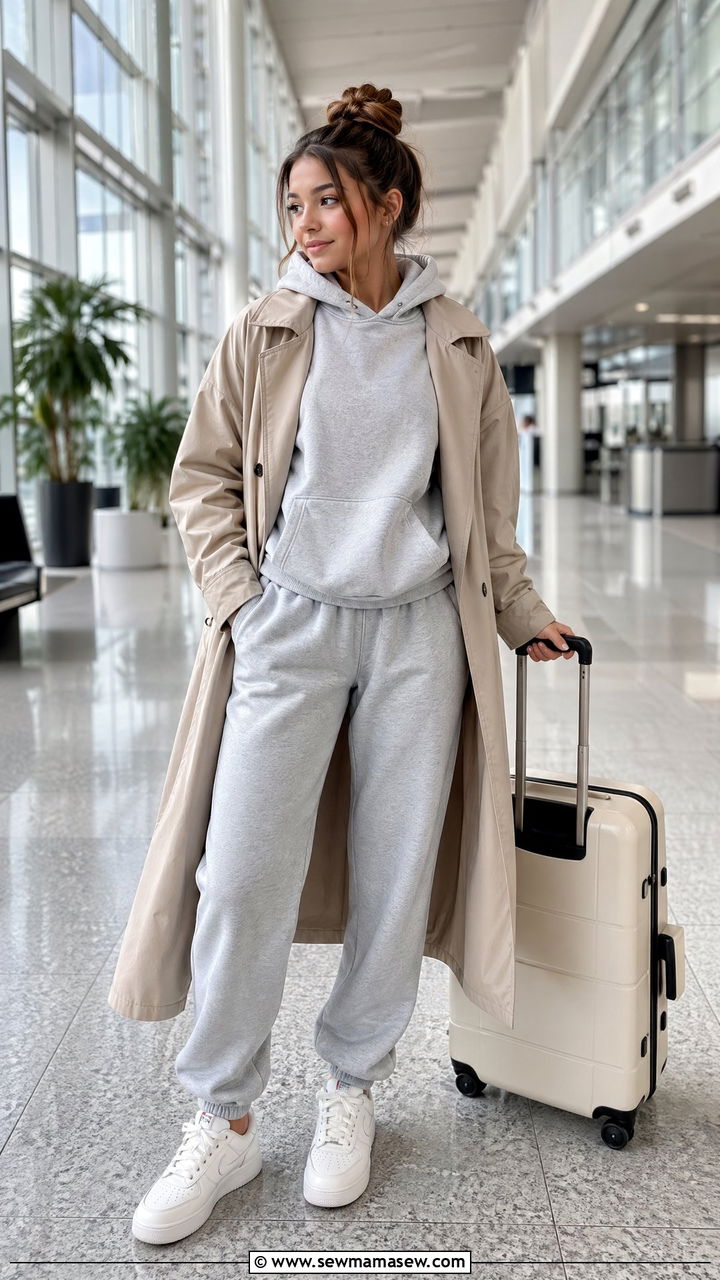 Matching Sweatsuit With Trench Coat And Sneakers - 35 Trendy outfits for teens