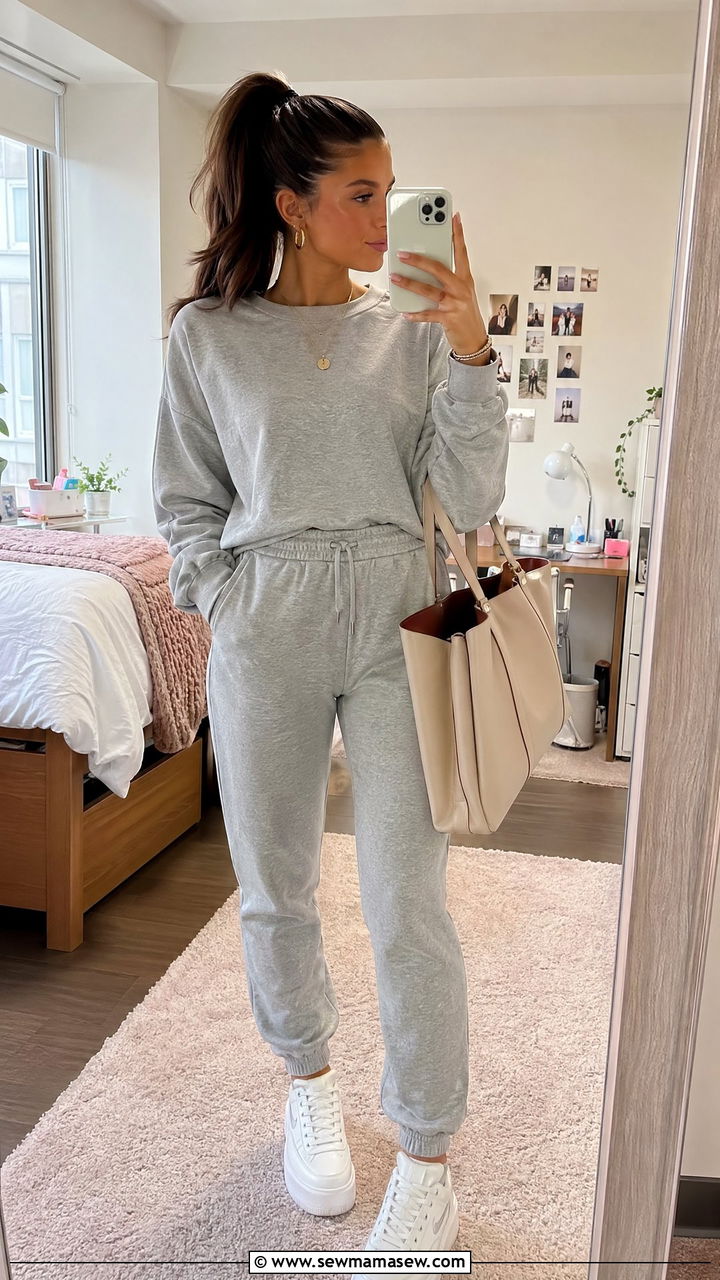 Matching Sweatsuit and Chunky Sneakers Outfit - 35 Trendy outfits for college girls