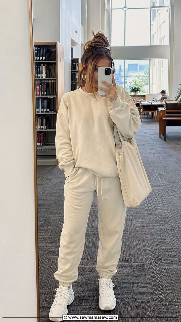 Matching Sweatsuit with Chunky Sneakers - 35 college outfits for women