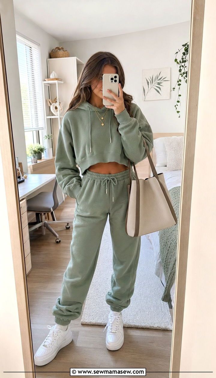 Matching Sweatsuit with Structured Accessories - 30 Back to school outfit ideas college sophomore