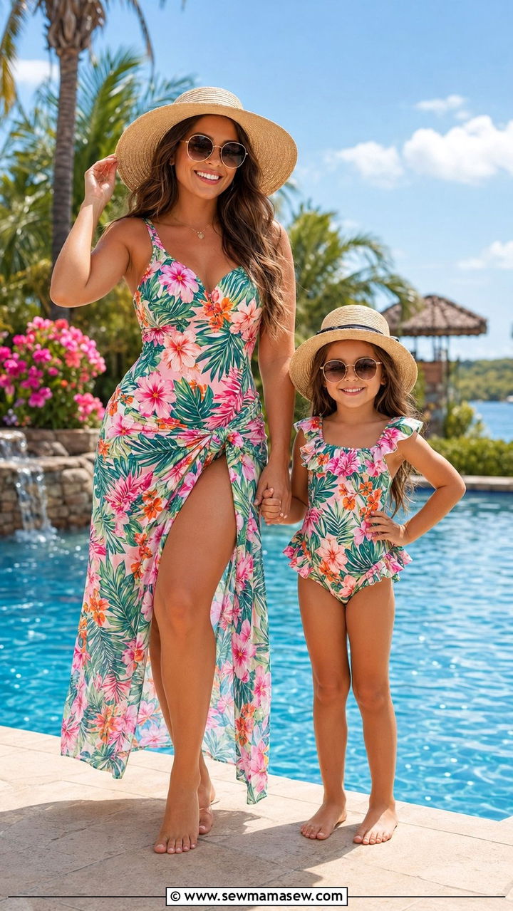 Matching Swimsuit and Sarong Cover Up - 35 Mother's Day matching set outfit ideas