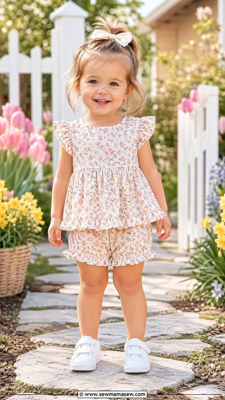 Matching Top and Shorts Set with Sneakers - 35 Spring outfits for toddlers