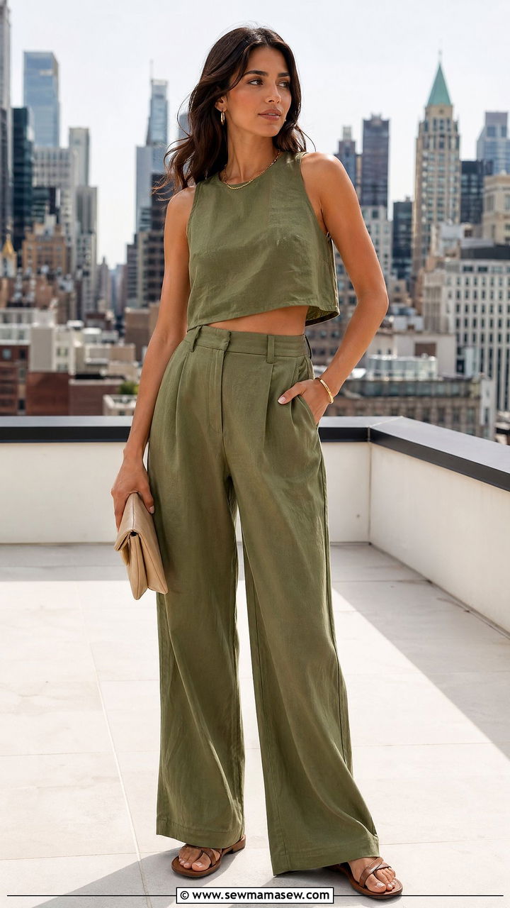 Matching Two Piece Linen Set Summer Outfit - 35 Summer outdoor outfits