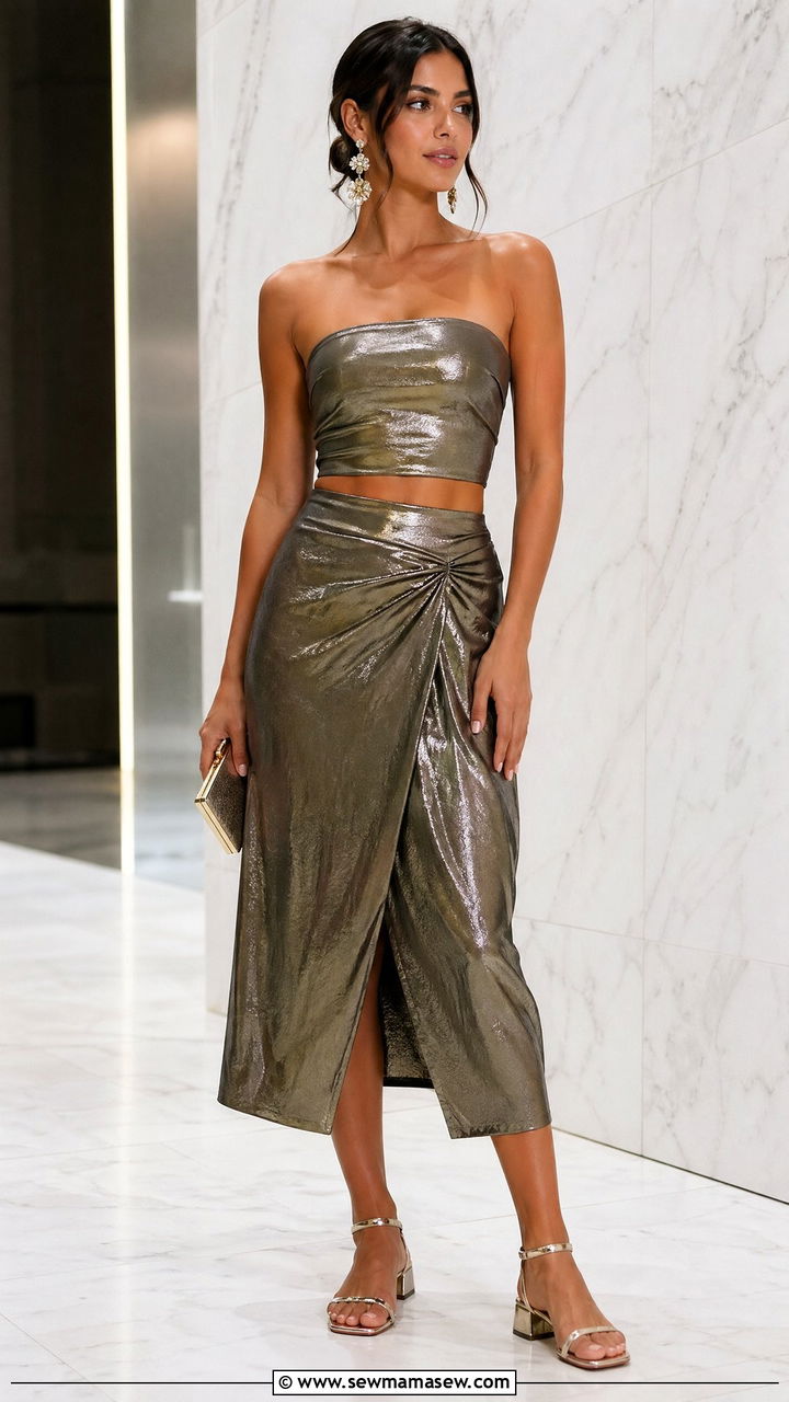 Matching Two Piece Set With Strappy Heeled Sandals - 35 what to wear to a concert