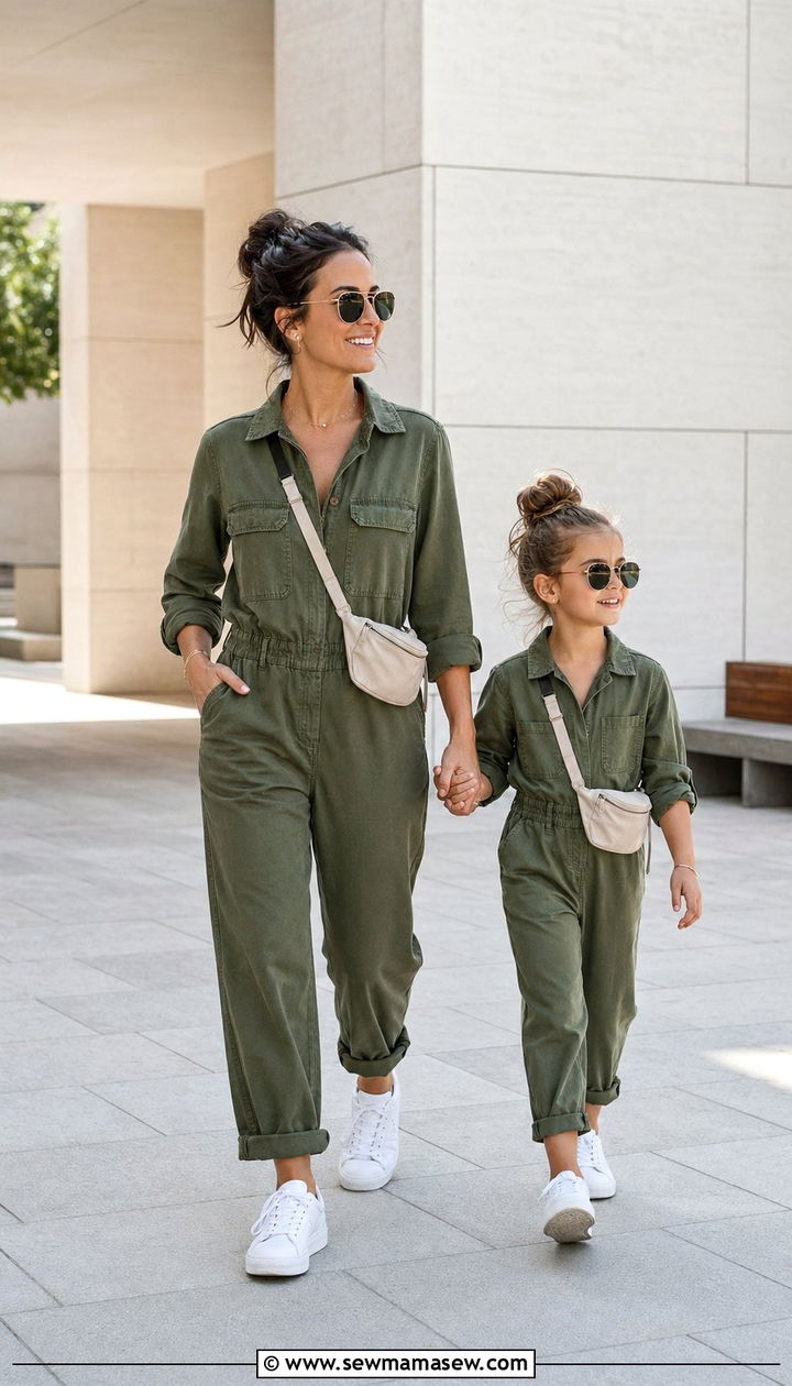 Matching Utility Jumpsuit and Sneakers - 35 Mother's Day matching set outfit ideas