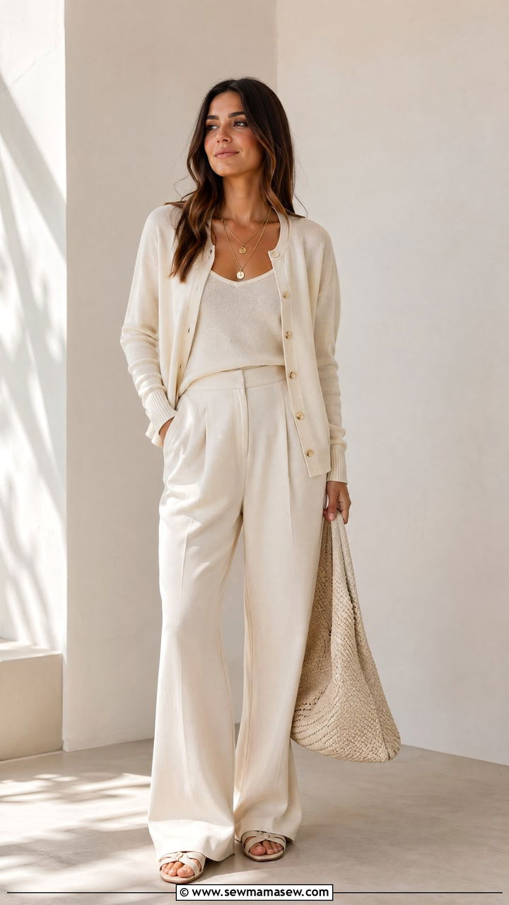Matching cardigan and tank top with pants set - 35 cute matching set outfits