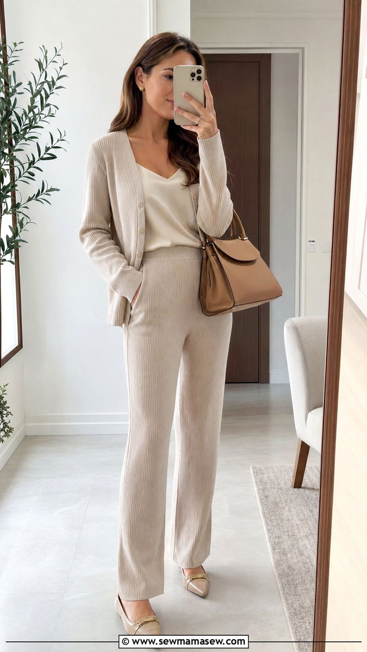 Matching knit cardigan set - 35 Quiet luxury outfit ideas for work