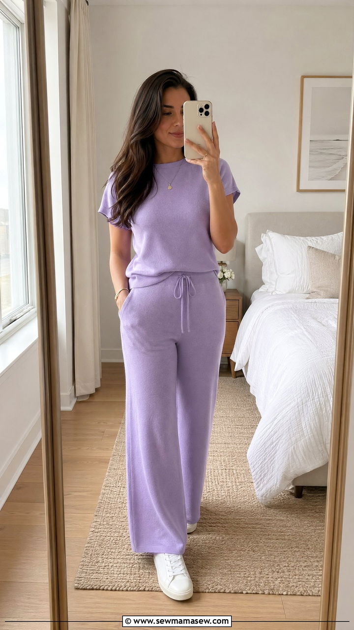 Matching knit co ord set with sneakers outfit - 35 spring work from home outfit ideas