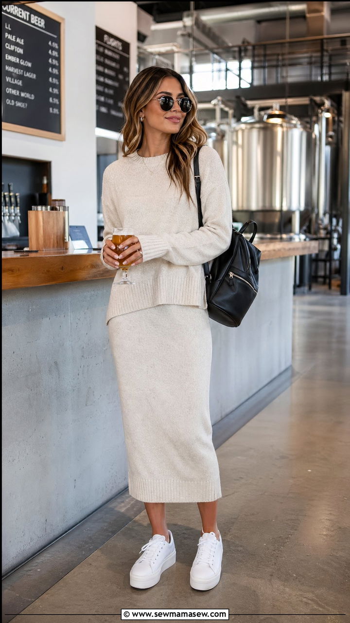 Matching knit coord set and platform sneakers - 35 what to wear to a girls night out