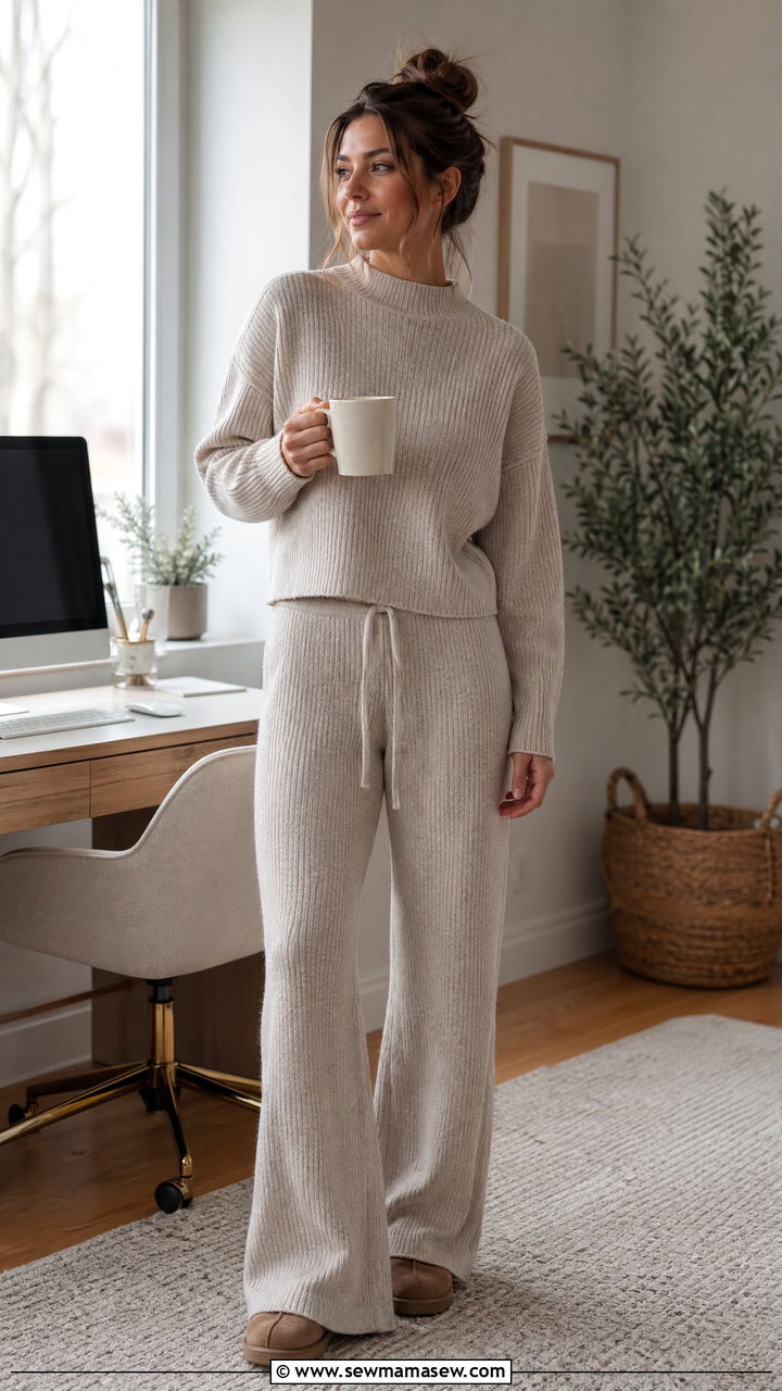 Matching knit coord set in neutral tones - 35 Comfortable work from home outfits