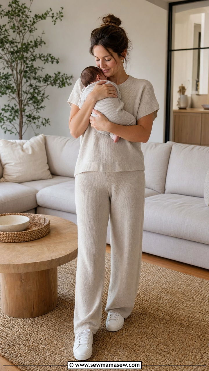 Matching knit lounge set outfit - 35 Outfit ideas for new moms