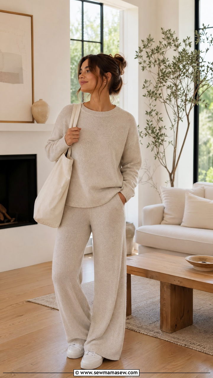 Matching knit lounge set spring outfit - 35 spring comfy outfit ideas