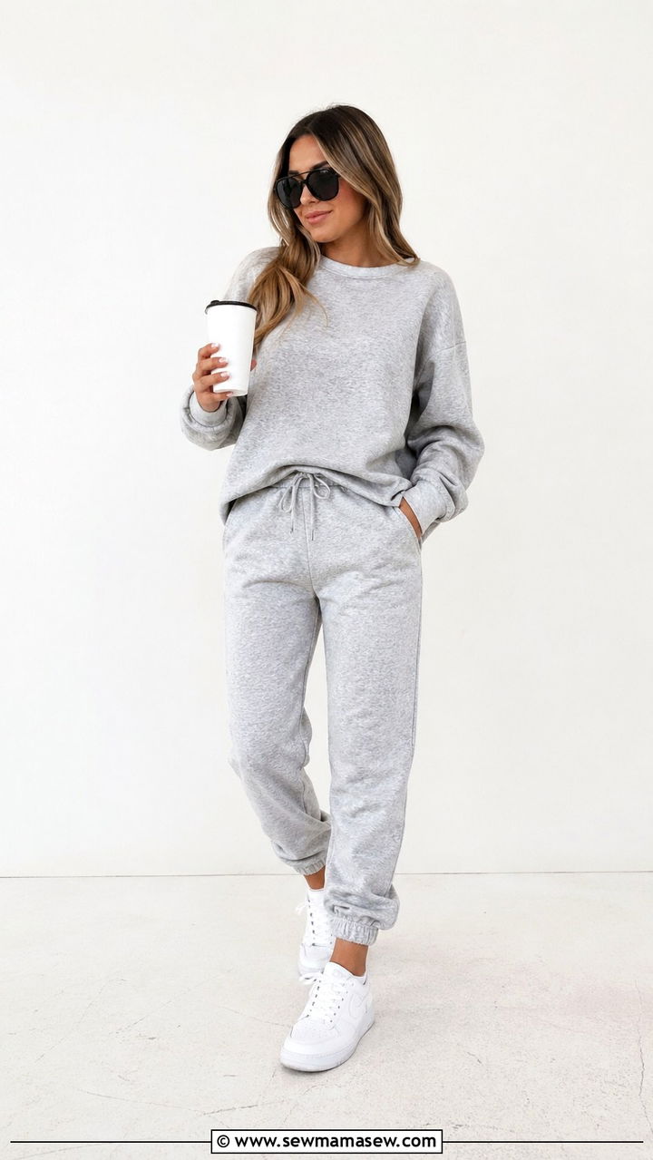 Matching sweatsuit set with white sneakers - 30 Sports mom outfit ideas
