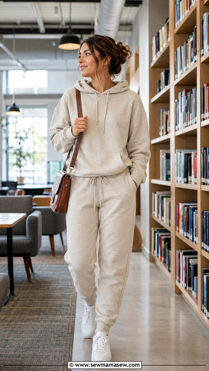 Matching sweatsuit with white sneakers outfit - 30 back to school outfits for women