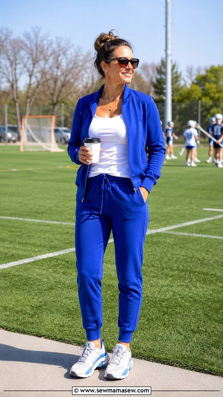 Matching track jacket and joggers set - 30 Sports mom outfit ideas