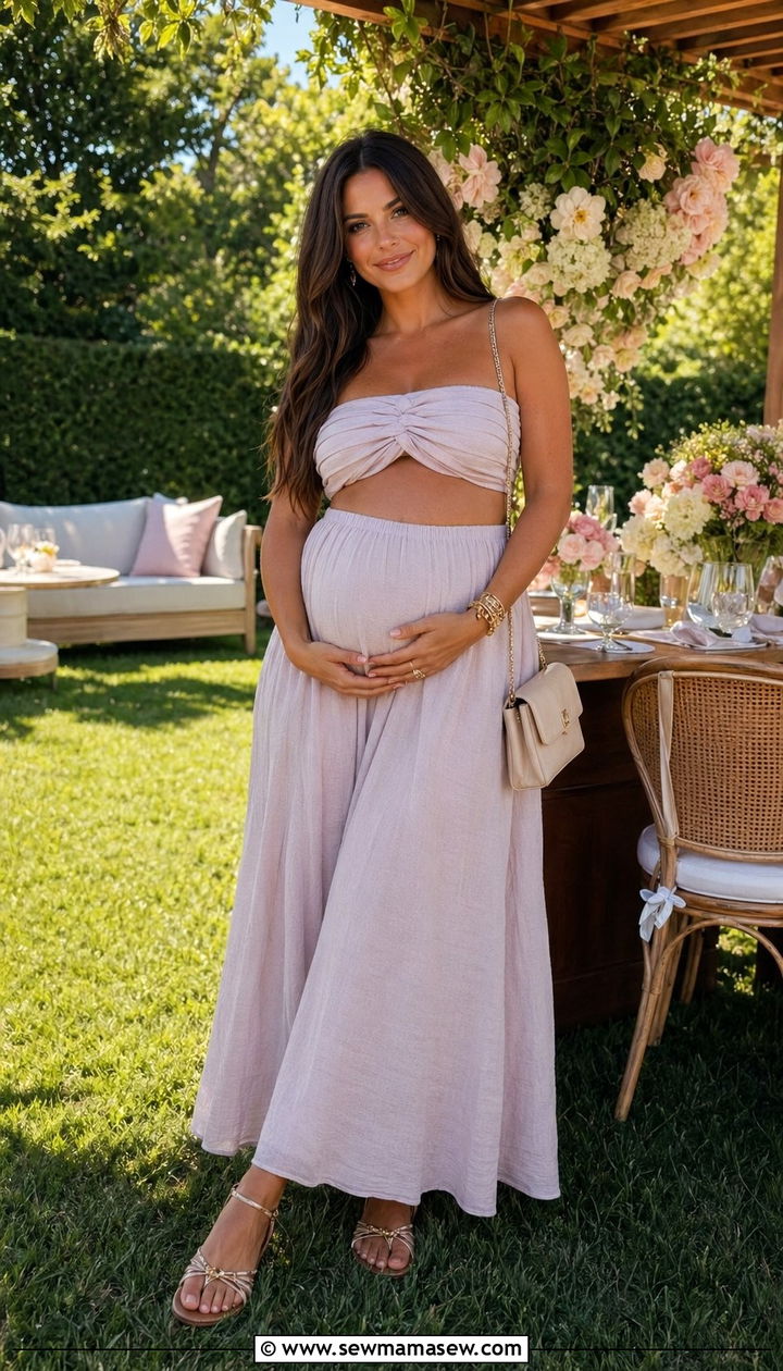 Maternity Two Piece Set With Flat Sandals - 30 Baby shower outfit ideas summer